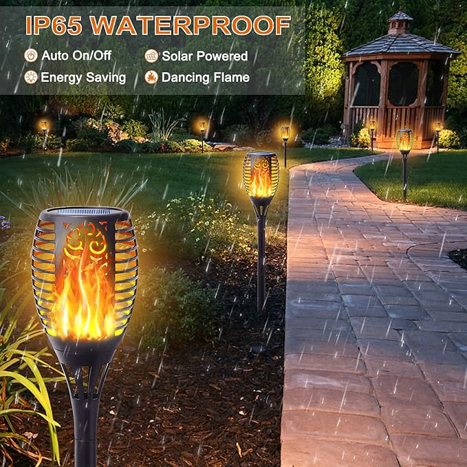 4Pack Solar Torch Light with Flickering Flame, Upgraded 3in1 Solar Lights Outdoor Hanging Lantern, Waterproof Landscape Decoration Lighting for Garden Yard Pathway Driveway, Auto On/Off