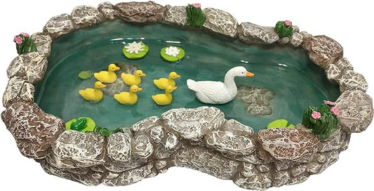 GlitZGlam Duck Pond -Mother and Ducklings! A Miniature Duck Pond for a Miniature Fairy Garden and Miniature Garden Accessories