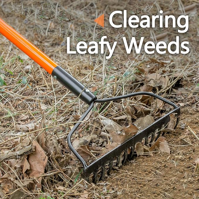 Garden Rake - 14 Tine Heavy Duty Rake with 58 Inch Fiberglass Handle