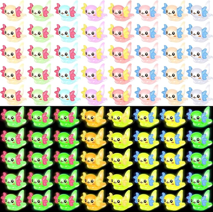 80 Pcs Mini Resin Axolotl Luminous Small Axolotl Miniature Animal Figurine Luminous Mini Resin Animal Party Favors for DIY Garden Landscape Decoration(Multicolor)