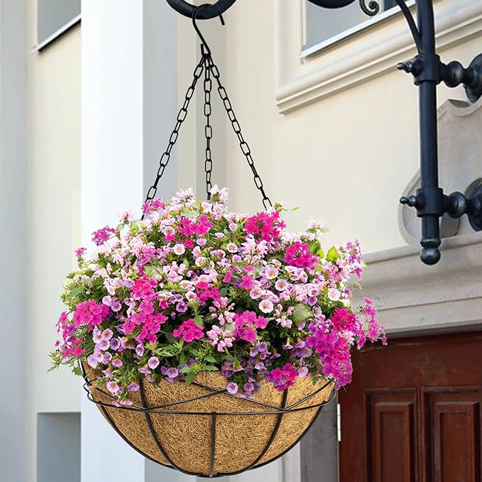 4 Pack 18 Inch Hanging Planters for Outdoor Plants Extra Large Hanging Baskets Flower Pots with Natural Coconut Liner for Porch Balcony Garden Decor