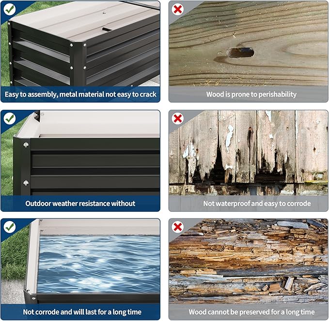 Galvanized Raised Garden Bed with Legs - 50×32×17In Metal Planter Box for Vegetables, Outdoor Raised Garden Beds Gardening, Durable Planter Raised Beds, Sturdy Planters for Outdoor Plants (Black)