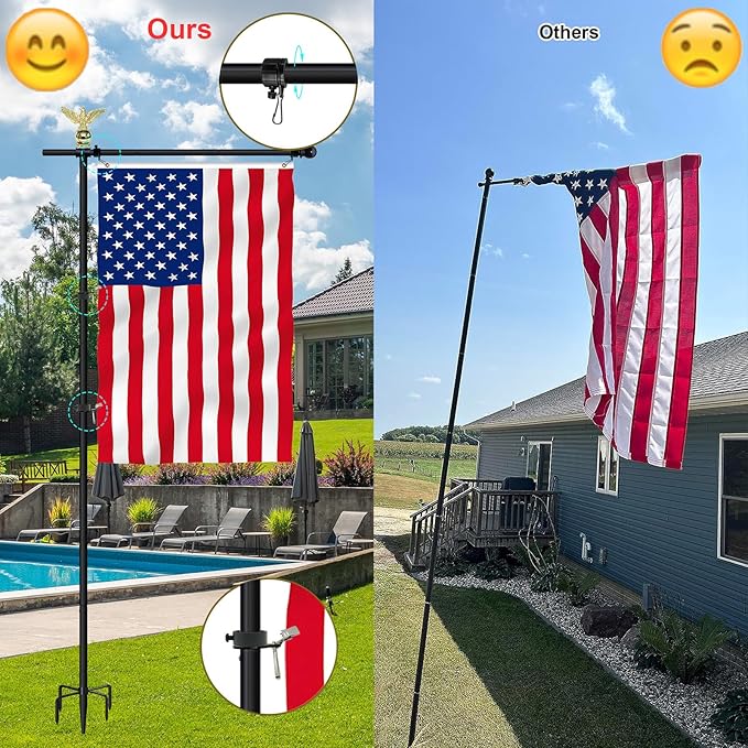 10FT Garden Flag Pole Stand for 3x5 Feet & 28x40 Inch Flags – Heavy Duty Freestanding Flagpole with 5-Prong Base – Adjustable, Lightweight Aluminum Flag Holder for Yard, Outdoor, Lawn – Black