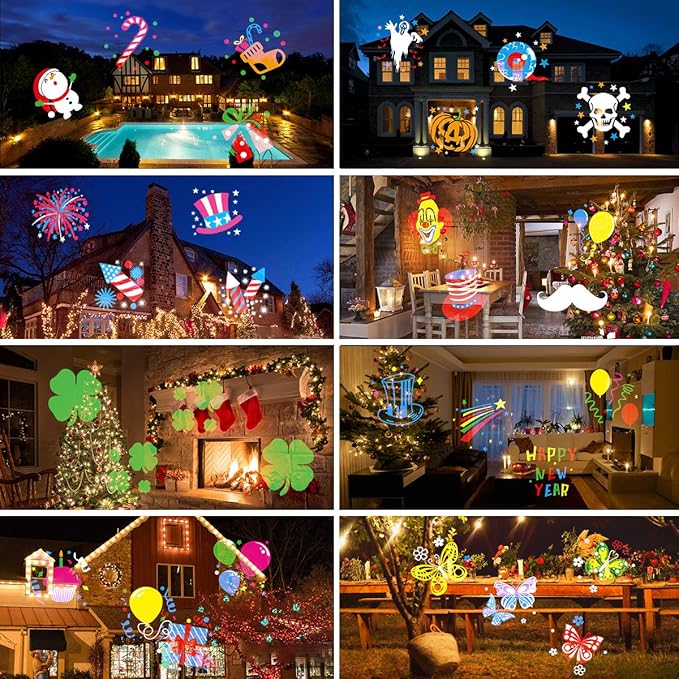 Holiday Projector Light, Syslux Halloween Christmas Projector Lights 16 HD Slides LED Waterproof Light Outdoor Indoor Light with Remote Control for Party Garden Halloween Xmas Holiday Landscape Decor