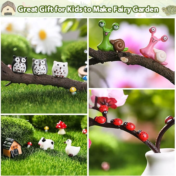 172Pcs Miniature Fairy Garden Accessories Including 100Pcs Fixed Pins, modacraft Fairy Garden Kit Fairy House Animal Figurines Mini Landscape for Garden Dollhouse Potted Plant Bonsai Terrarium Décor