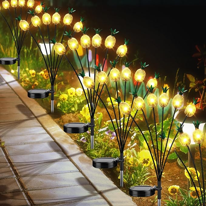 4 Pack Pineapple Patio Solar Lights Waterproof Solar Energy Powered Swaying Stake Lights Summer Outdoor Garden Yard Landscape Tropical Decor