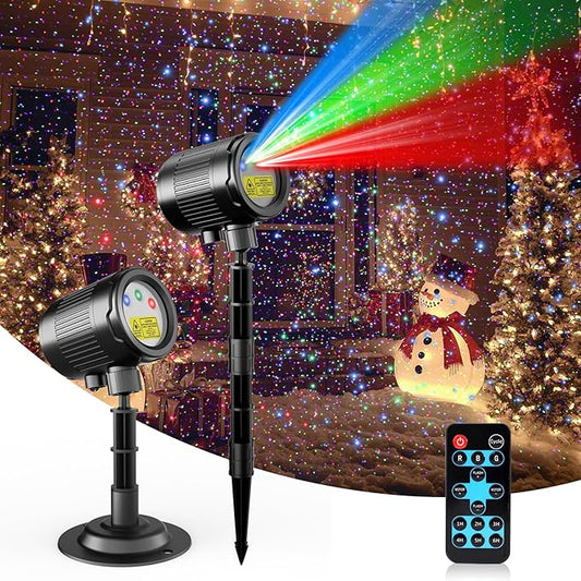 3 Color Christmas Laser Projector Lights Outdoor,Red Green Blue Halloween Projection Lights with RF Control,Waterproof Firefly Laser Light Show Holiday Decor for Party/Xmas/Garden/Home/New Year/Indoor