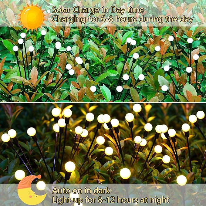 Garden Lights Outdoor, 2 Pack 20 LED Solar Firefly Lights Waterproof, Sway by Wind, Solar Swaying Light for Yard Patio Backyard Garden Planter Flower Bed Pathway Outdoor Decoration (Warm White)