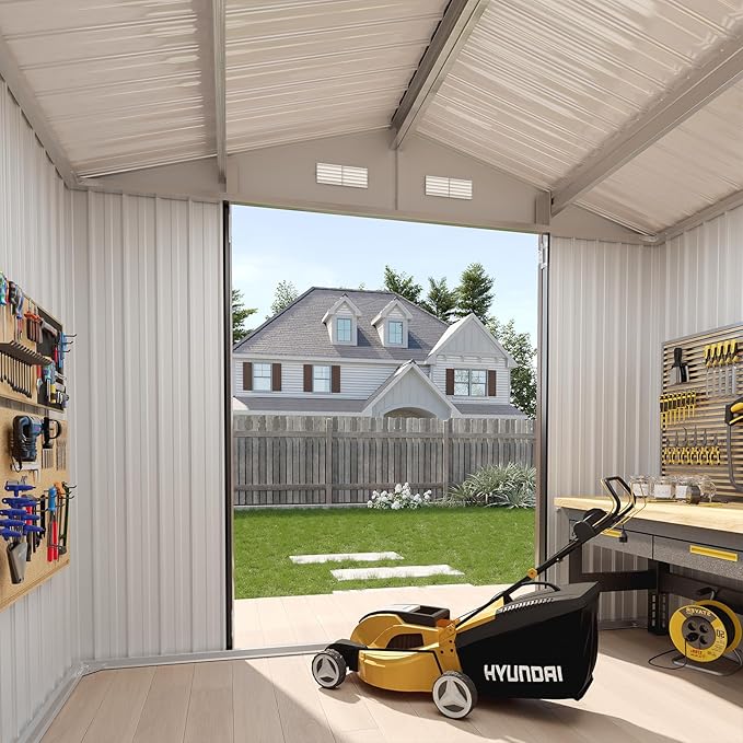 Aoxun 7x5 FT Outdoor Storage Shed Garden Metal Shed with Lockable Door Outdoor Large Shed for Tool, Garbage Can, Bike, Mower, Brown