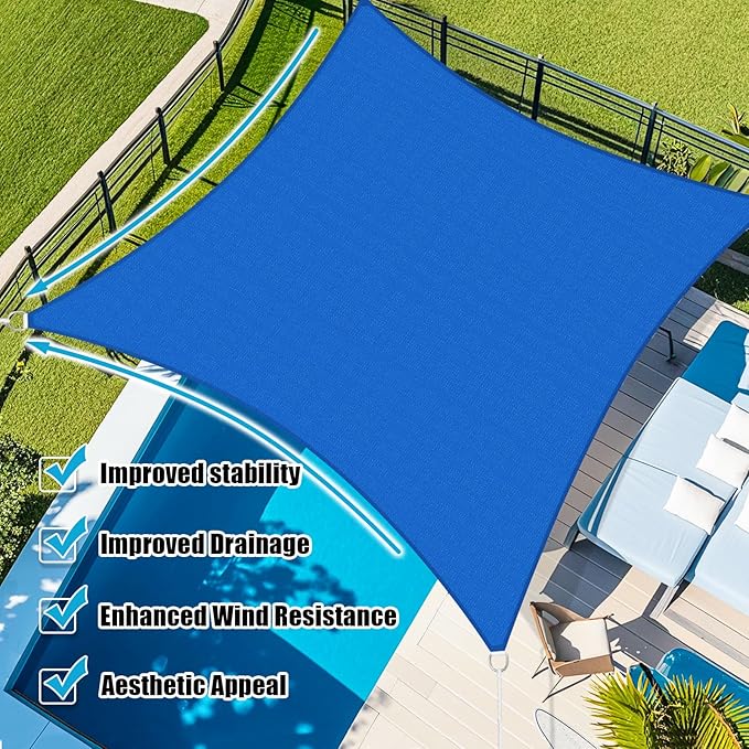 Amagenix Sun Shade Sail 9'X12' Curved Edge Outdoor Shade Canopy Blue Breathable 95% UV Block Shade Cloth for Patio Garden Backyard (We Make Custom Size)