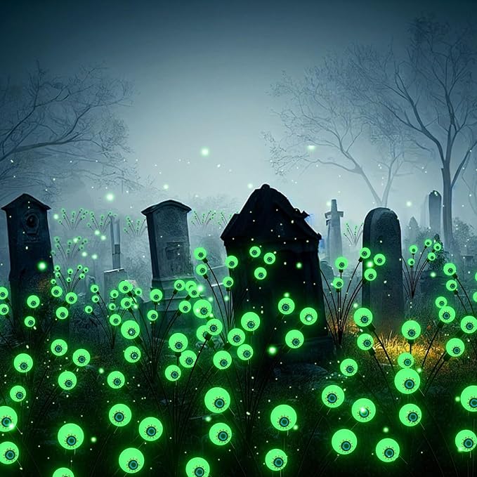Halloween Decorations Outdoor Solar Scary Eyeball Lights, 4-Pack 32 LED Solar Garden Lights, Waterproof Halloween Night Light Spooky Pathway Lights for Yard Patio Lawn Party