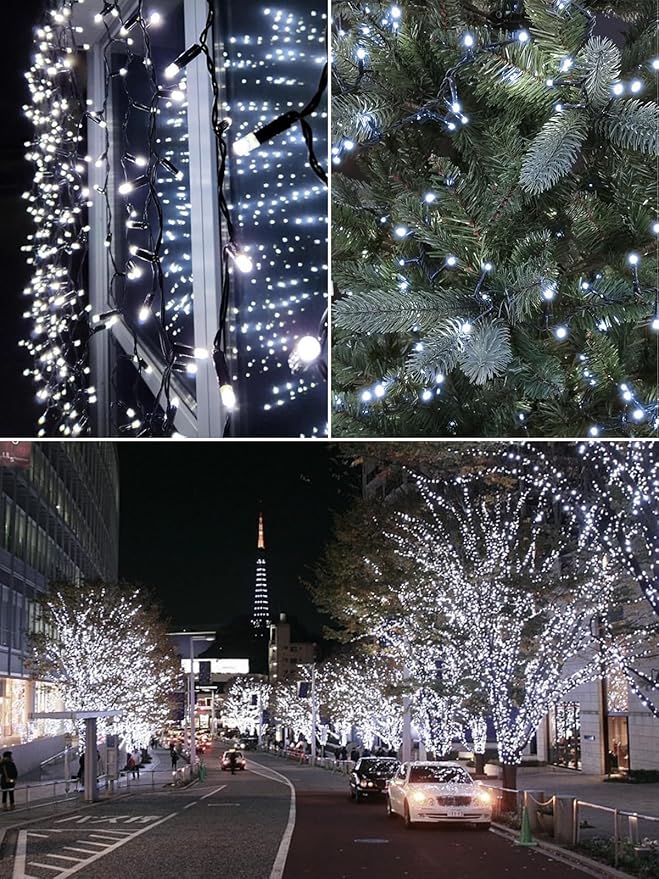 4 Pack 400 LED Solar String Lights for Outside, Solar Christmas Lights Outdoor Waterproof, Green Wire Twinkle Light with 8 Lighting Modes for Xmas Tree Wedding Party Garden Decorations (Cool White)