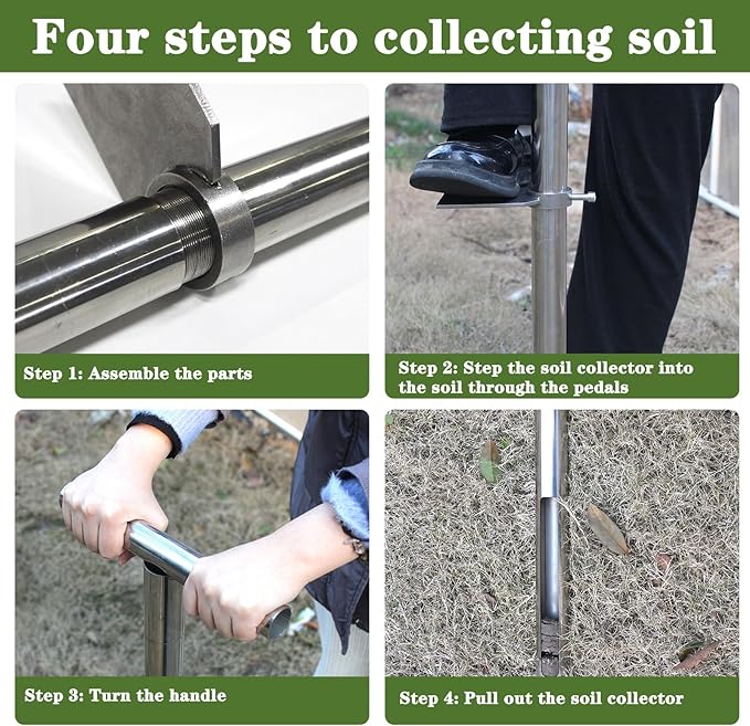 36" Soil Sample Probe Stainless Steel T-Style Handle Sampling Soil Probe Soil Sample Test Tool Kits with Foot Pedal and Reusable Sample Bags for Farm/Agriculture/Garden/Lawn/Golf Course