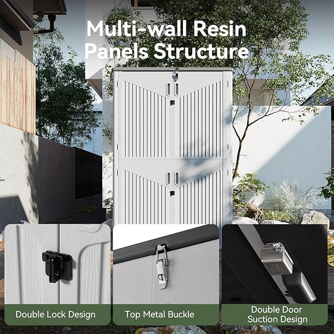 Aoxun 64 Cu.Ft Outdoor Storage Shed with Floor, Waterproof Horizontal Resin Cabinet for Garage Storage, Pool Storage, Bike Shed, Garden Shed