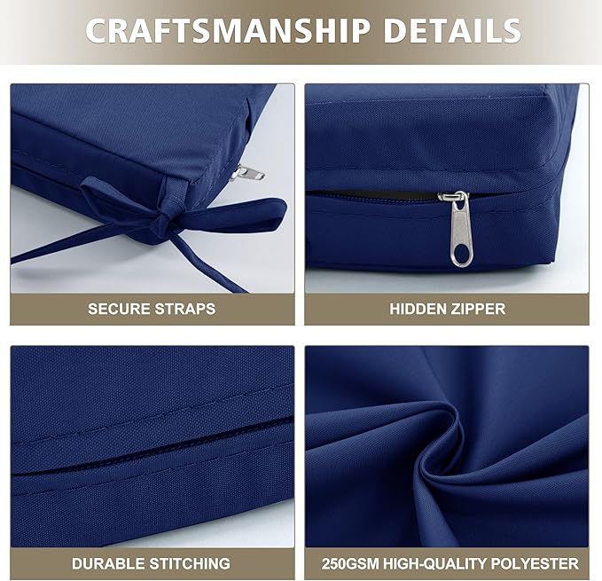 24x24 Inch Outdoor Cushions for Patio Furniture Set of 2, Waterproof Outdoor Chair Cushions w/Fade-Resistant, Removable & Machine-Washable Covers, Deep Seat Sofa/Couch Pads Replacement, Navy Blue