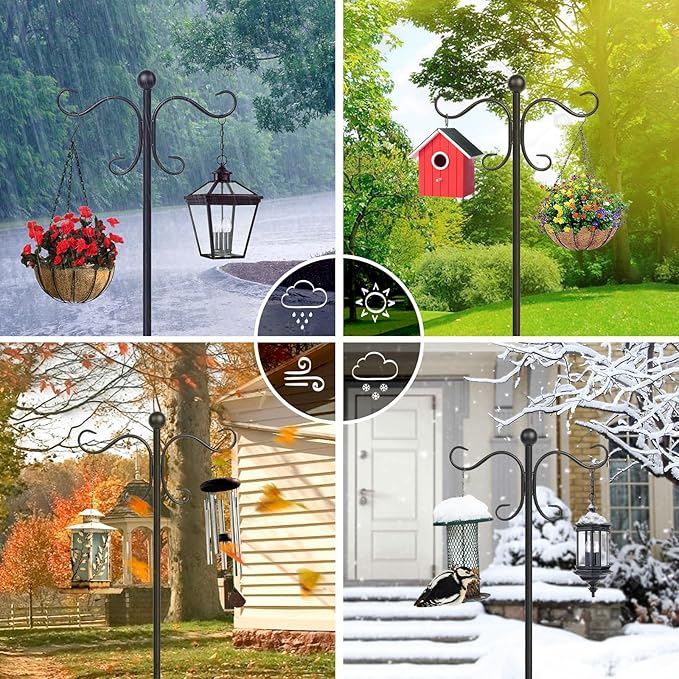 2 Pack 76 Inch Adjustable Double Shepherds Hooks for Outdoor Heavy Duty, Two Sided Garden Bird Feeder Pole for Hanging Plant Baskets, Solar Lights, Weddings Decor
