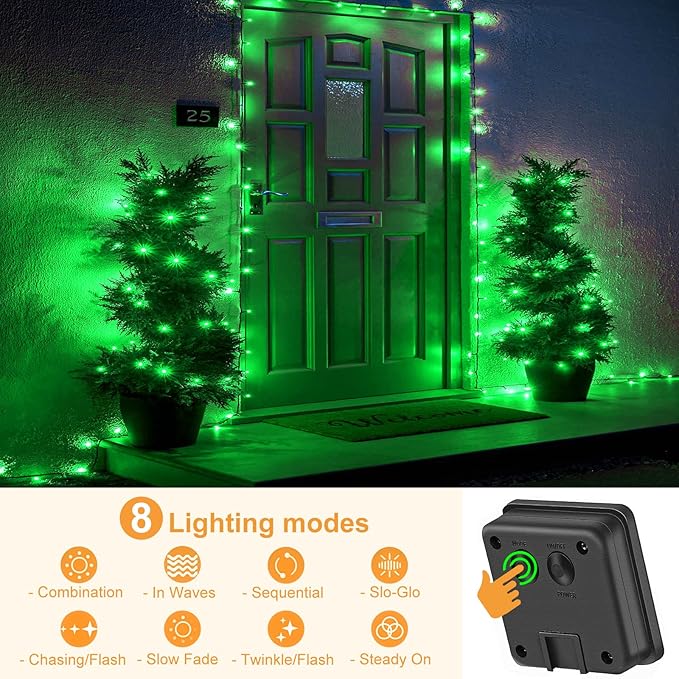 2 Pack Solar String Lights for Outside, Each 40Ft 120 LED Solar Lights Outdoor, 8 Modes Waterproof Solar Powered Twinkle Light for Backyard Patio Tree Party Garden Wedding Decoration, Green