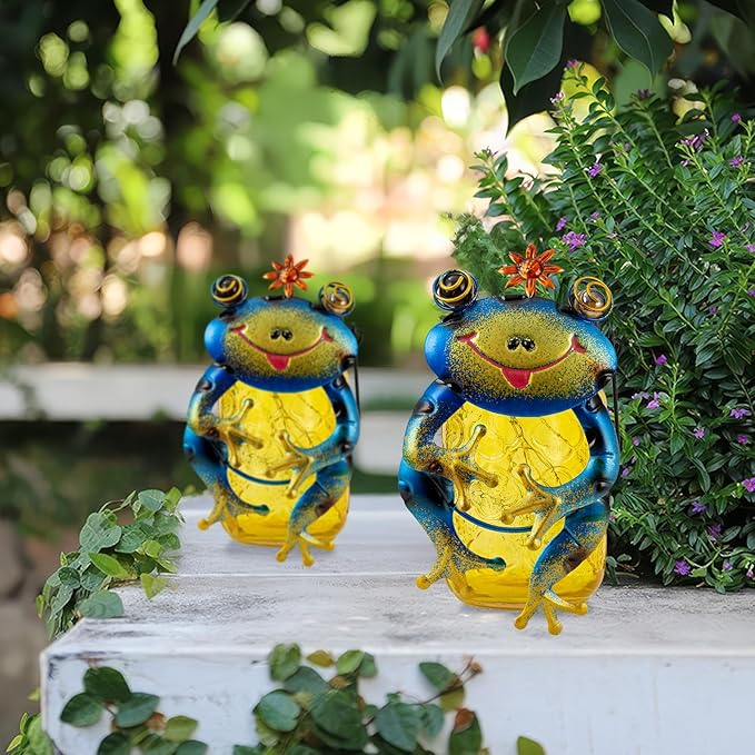 2 Pack Frog Solar Lantern,Jar Solar Lanterns Outdoor Waterproof Frog Hanging Solar Lantern,Outdoor Solar Lanterns with String Light for Garden Table Decor