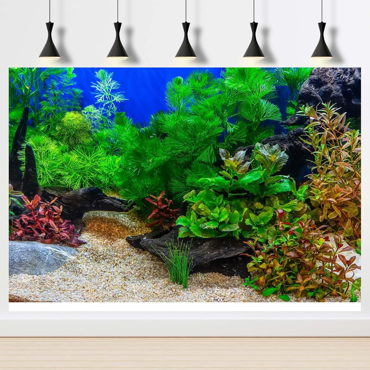 Aquarium Background Underwater Grass Leaves with Pebble Aquarium Backdrop Vivid and Fresh Green Aquatic Plant Stone River Bed and Lake Fish Deadwood Tank Background Decor Vinyl 36x20in