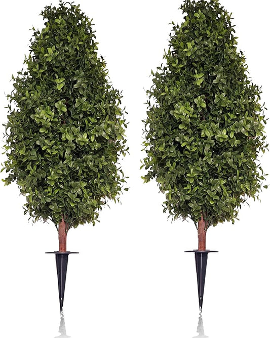 3FT Artificial Boxwood Bush Topiary Tree UV Resistance Rated with Spike. Easy to Push in The Ground.Plant Looks Great in a Planter Anywhere. Indoor/Outdoor Decor 2 Pack