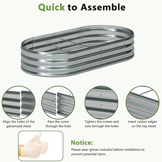 6x3x1ft(2 Pack) Oval Galvanized Raised Garden Bed,Outdoor Planter Box Metal Patio Kit Planting Bed for Vegetables Flowers and Succulents