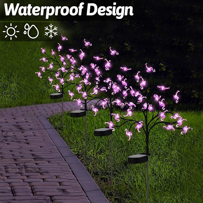 4 Pcs Pink Flamingos Yard Decoration Solar Flamingo Stake Lights Outdoor LED Yard Decorations for Pathway Lawn Patio Walkway Christmas, 29.5" Height