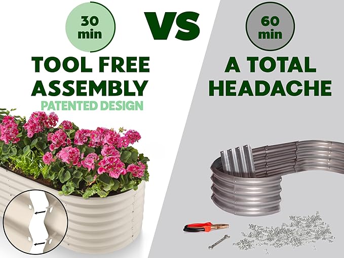 9-in-1 Galvanized Steel Raised Garden Bed // 8×2×1.5 ft Modular Planter for Gardening, Vegetables, Flowers // 18" Tall Metal Raised Garden Beds Outdoor (White) // Patented Design Planter Box