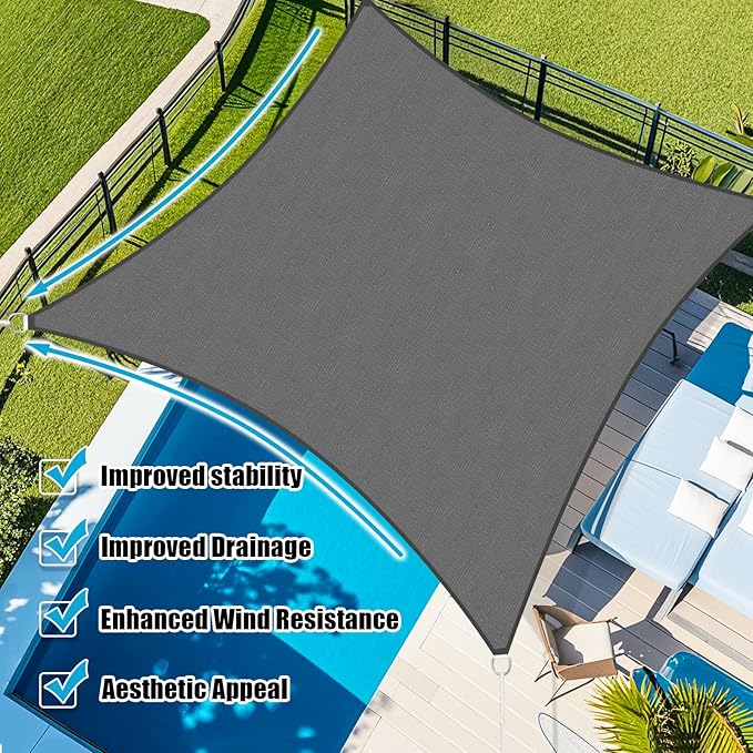 Amagenix Sun Shade Sail 10'X25' Curved Edge Outdoor Shade Canopy Dark Grey Breathable 95% UV Block Shade Cloth for Patio Garden Backyard (We Make Custom Size)