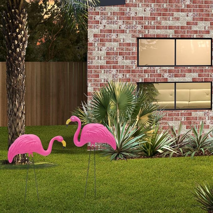 4E's Novelty 2 Pink Flamingos Yard Decorations - Large 23" Flamingos Yard Ornaments - Pink Flamingos for Yard Sculptures & Statues - Lawn Flamingos Outdoor Garden Decor, Weather Resistant