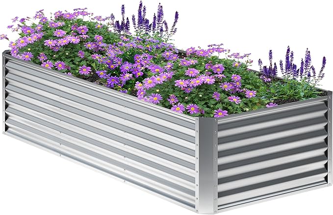 6x2x2FT Galvanized Raised Garden Bed,Planter Raised Beds-Metal Garden Box,Large Plant for Outdoor Planting, Vegetables Bed,Flower,Herb-Sliver