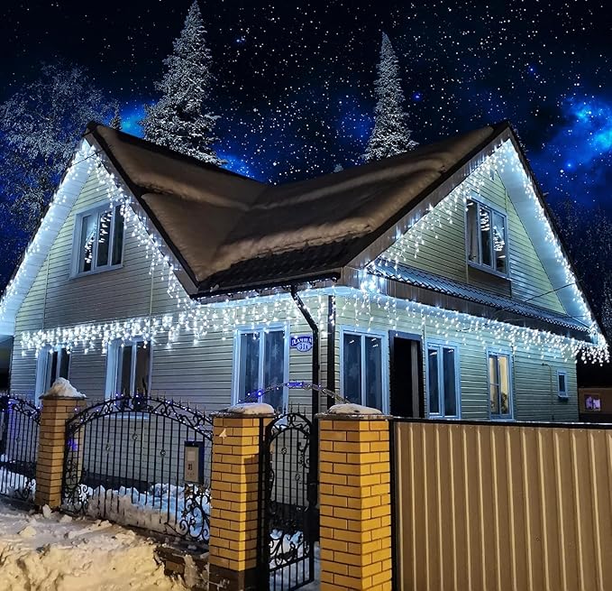99ft Icicle Lights for Outside, White Christmas Lights Outdoor Indoor, 1216 LED Twinkle String Light with 228 Drops Short Curtain Lights for Thanksgiving Room Home Wall Bedroom Window Tree Decorations