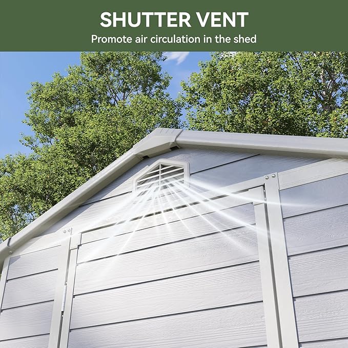 Aoxun 6.3 X 4.2 FT Resin Storage Shed Outdoor Plastic Large Garden Shed with Lockable Door, Floor for Backyard, Garden, Patio, Lawn, Grey (Grey, 6.3 x 4.4)