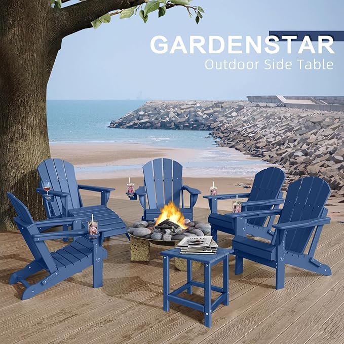 Adirondack Side Table Outdoor, HDPE Small Outdoor Table for Patio, Outside End Table, Blue, 13.98" x 13.19" x 16.73"