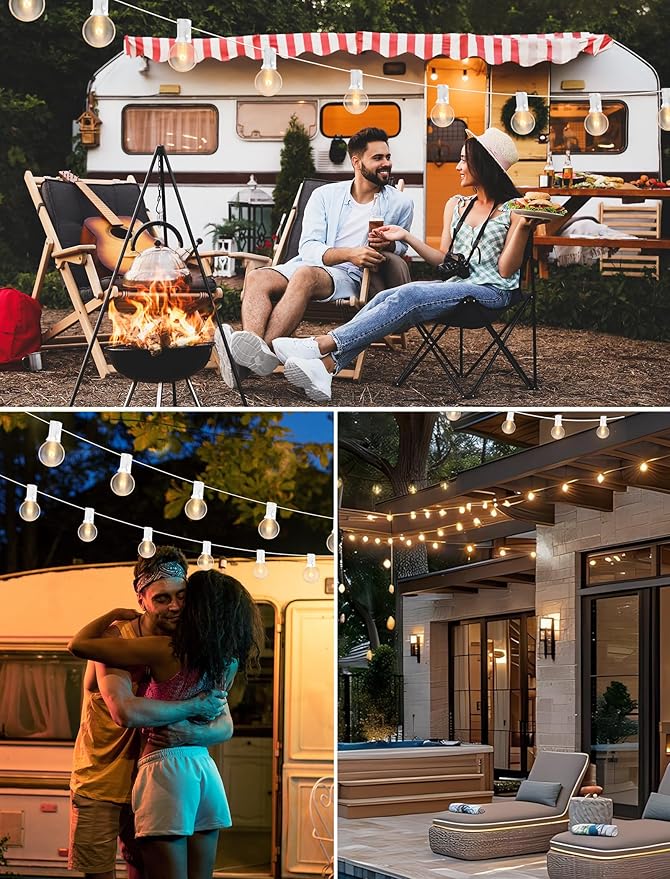 25FT Outdoor White String Lights with 27 Clear Bulbs, G40 Globe Patio String Lights for Indoor/Outdoor, Connectable Hanging Lights for Backyard Porch Balcony Party Decor - White Wire