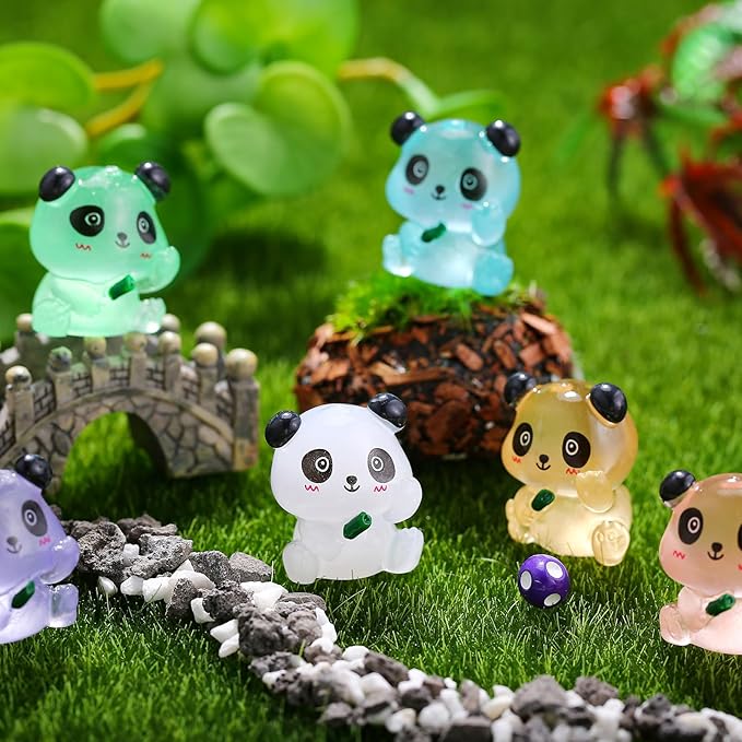 70Pcs Luminous Mini Resin Pandas, Tiny Resin Panda Figurines Miniature Resin Animals Figurines Glow in The Dark Mini Panda Figurines Bulk for Garden Landscape DIY Ornament Cake Topper Decor