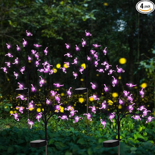 4 Pcs Pink Flamingos Yard Decoration Solar Flamingo Stake Lights Outdoor LED Yard Decorations for Pathway Lawn Patio Walkway Christmas, 29.5" Height