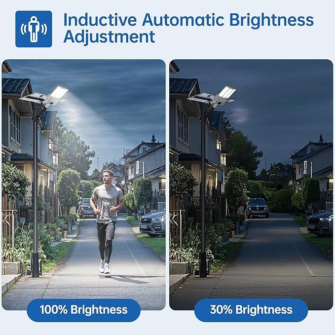 11000W Solar Street Light Outdoor with Dual Solar Panels IP65 Waterproof – 650,000LM 3-Sided LED Lights, 144pcs LEDs, 50000mAh Battery, Motion Sensor, Dusk to Dawn for Parking Lot, Yard,Garden
