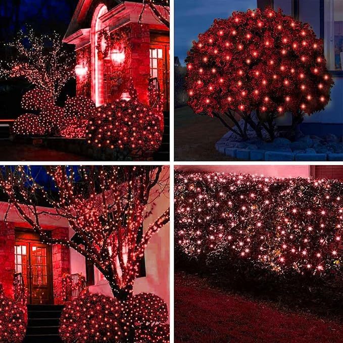 6Ftx4Ft LED Christmas Net Lights Green Wire,Connectable UL Certified Waterptoof Net Lights for Bushes Trees Shurb Garden Outdoor Christmas Decorations
