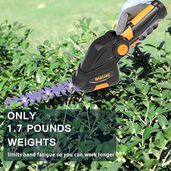 GARCARE 2 in 1 Grass Shear Cordless 7.2V Bush Timmer Handheld Grass Cutter for Shrub, Garden and Lawn Built-in 1500mAh Lithium Battery with 60min Fast Charger