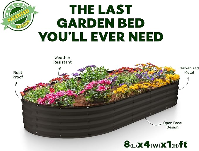 Galvanized Raised Garden Beds Outdoor // 8×4×1 ft Planter Raised Beds for Gardening, Vegetables, Flowers // Large Metal Garden Box // Patented Tool-Free Design (Black)