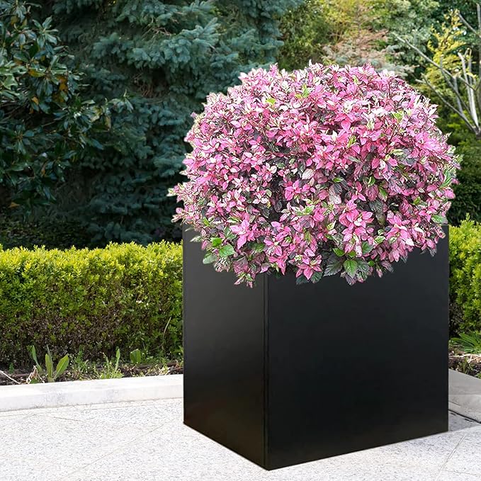 Galvanized Steel Planter Box Black Metal Planter Large Square Indoor Outdoor Planters Cube Steel Heavy Duty Flower Pot 24Inch Powder Coating Modern Commercial Residential for Patio, Deck, Yard, Garden