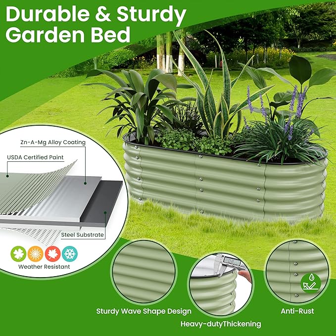 5x2x1.4 Ft Raised Garden Bed, Planter Box Outdoor with Rubber Edge Zinc-Aluminum-Magnesium Stainless Steel Durable Metal Garden Beds Kit for Vegetables, Flowers, Herbs and Succulents, Light Green