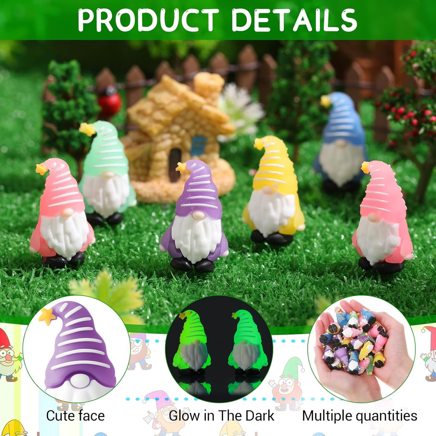 100 Pcs Luminous Mini Gnomes Figurines Fairy Glow in Dark Garden Miniature Gnome Figurines Decor Funny Poses Garden Yard Home Patio Lawn Backyard Hide See DIY Craft