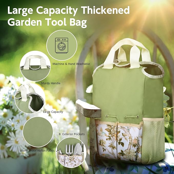 Gardening Tools Set of 12-Piece, Rust-Proof Durable Stainless Steel Gardening Supplies, Heavy Duty Gardening Hand Tools with Floral Storage Bag, Ideal Gardening Gifts for Women and Men