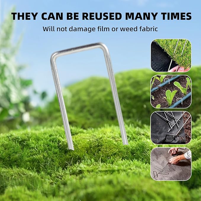 50 Pack Sturdy Garden Landscape Staples, 6 Inch Galvanized Steel Sod Pins Anti-Rust Stakes for Weed Barrier, Christmas Decorations and Landscaping Fabric.
