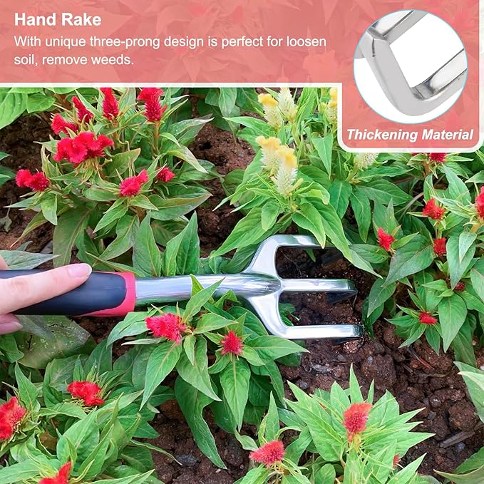 Garden Tool Set, 3PCS Heavy Duty Aluminum Gardening Tools with Soft Non-Slip Ergonomic Handle, Including Hand Trowel, Transplant Trowel and Cultivator Hand Rake for Planting, Digging, Weeding