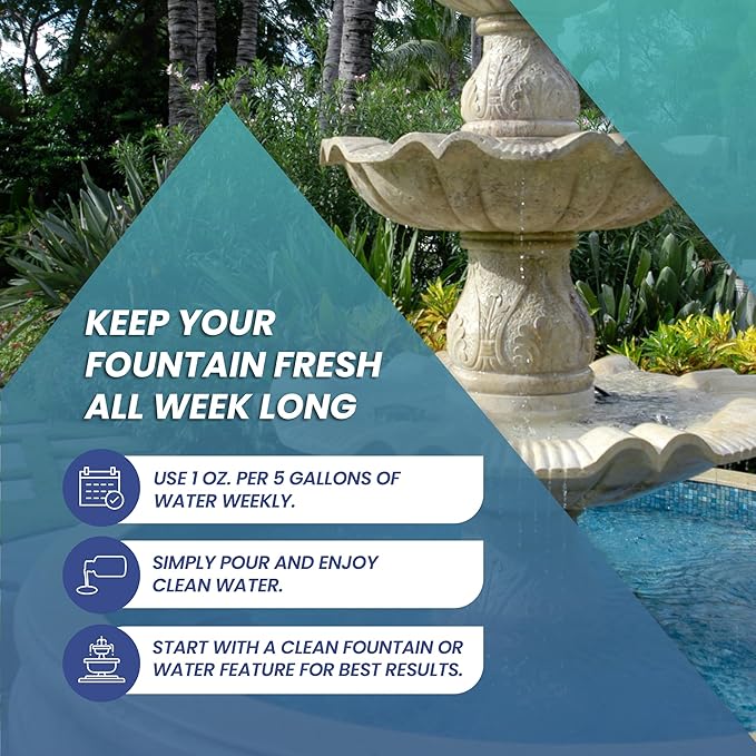 16oz Water Fountain Cleaner - Cleans 80 Gallons of Water, Bird Bath Cleaner Safe for Birds and Wildlife, Ideal for Indoor & Outdoor Use - Prevents Dirt Build-Up and Clog, Safe for Stone, Metal & More