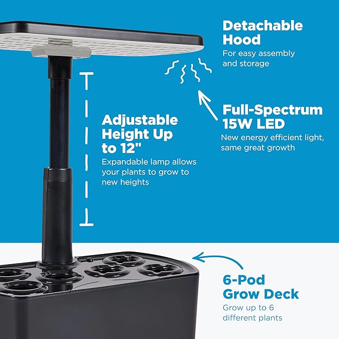 AeroGarden Harvest 2.0, Indoor Garden Hydroponic System with LED Grow Light, Holds up to 6 AeroGarden Pods, Black