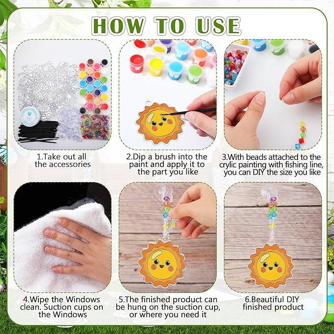 30 Sets Suncatchers Window Art Kits, DIY Sun Catchers Bulk Crafts Paint Your Own Window Ornaments for Boys Girls Classroom Home Party Birthday Activity Decor (Vibrant Style)