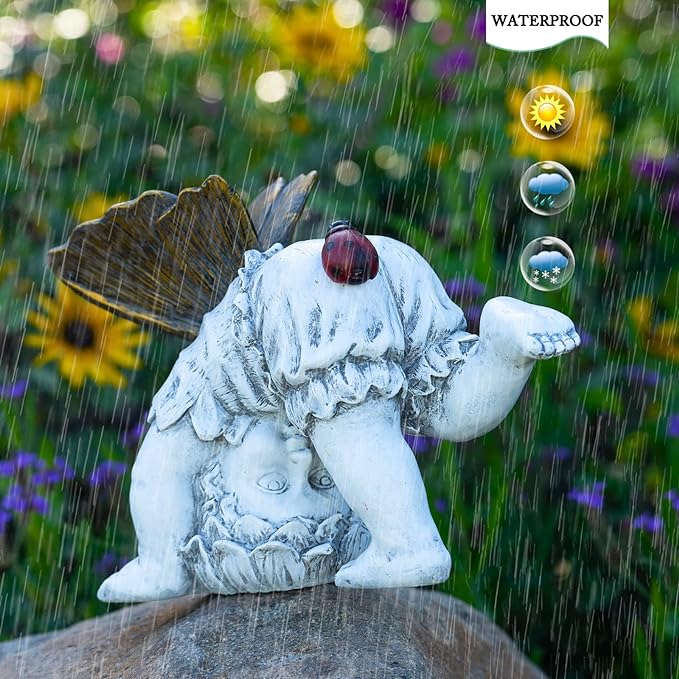 Garden Flower Fairy Outdoor Solar Decor,Fairy Garden Sculpture,Resin Ornaments for Patio Lawn Yard Porch,Playful Garden Flower Fairy Statues for Outside Angel Gifts,8.98 Inches Tall